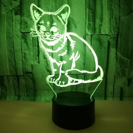 

3D LED Optical Illusion Acrylic Night Light with Remote & Smart Touch 7 Colors Changing（kitten）