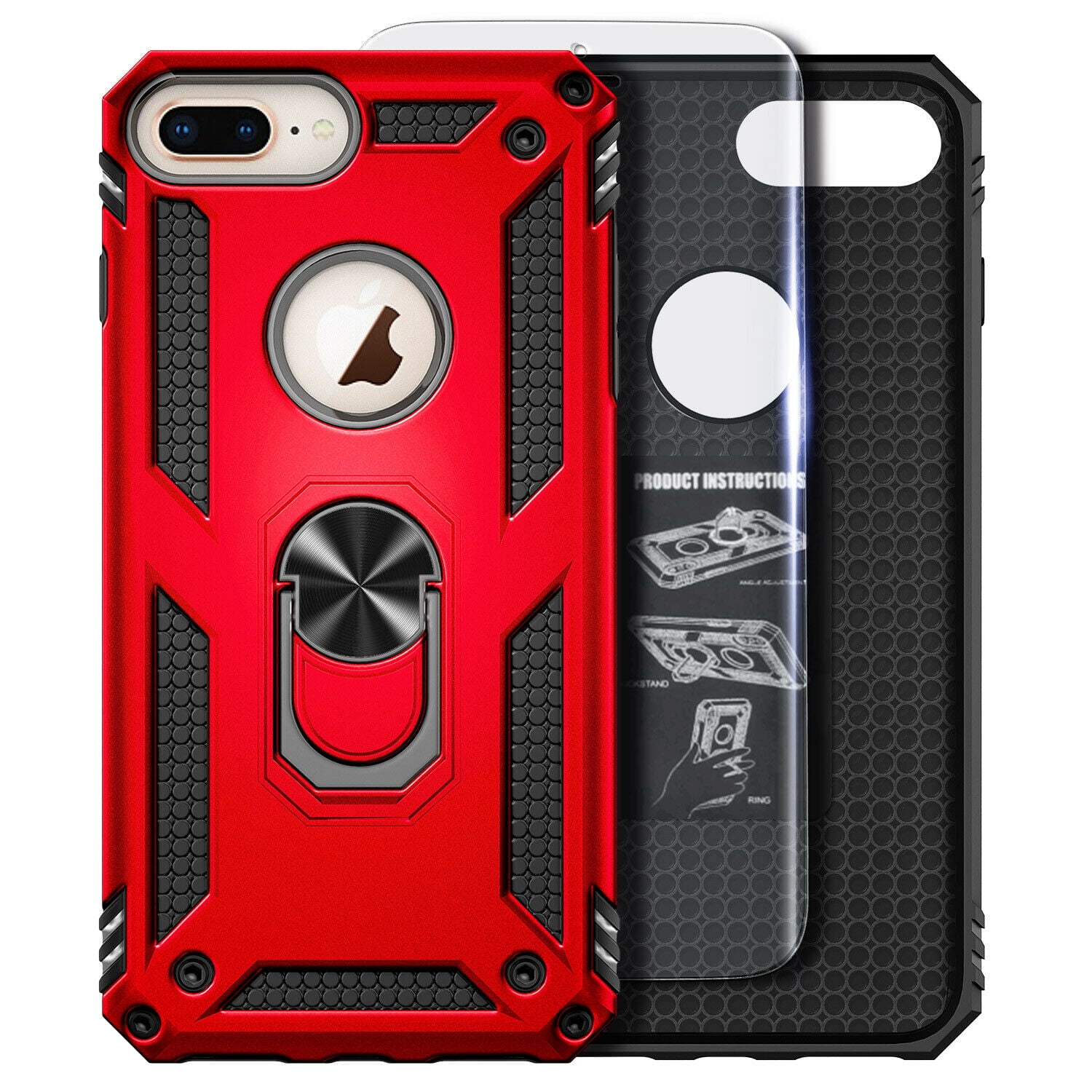 Nagebee Case for iPhone SE 3 5G 2022, iPhone SE 2 2020, iPhone 8 7 6S 6 with Tempered Glass Screen Protector, Military Armor [Magnetic Ring Holder & Kickstand] Shockproof Protective Cover (Red)