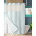 thumbnail image 2 of No Hook Shower Curtain with Snap in Liner, White and Blue Striped Geometric Hotel Shower Curtains for Bathroom, Washable Shower Curtain Liner Set with Mesh Top Window, 72"x96", 2 of 6