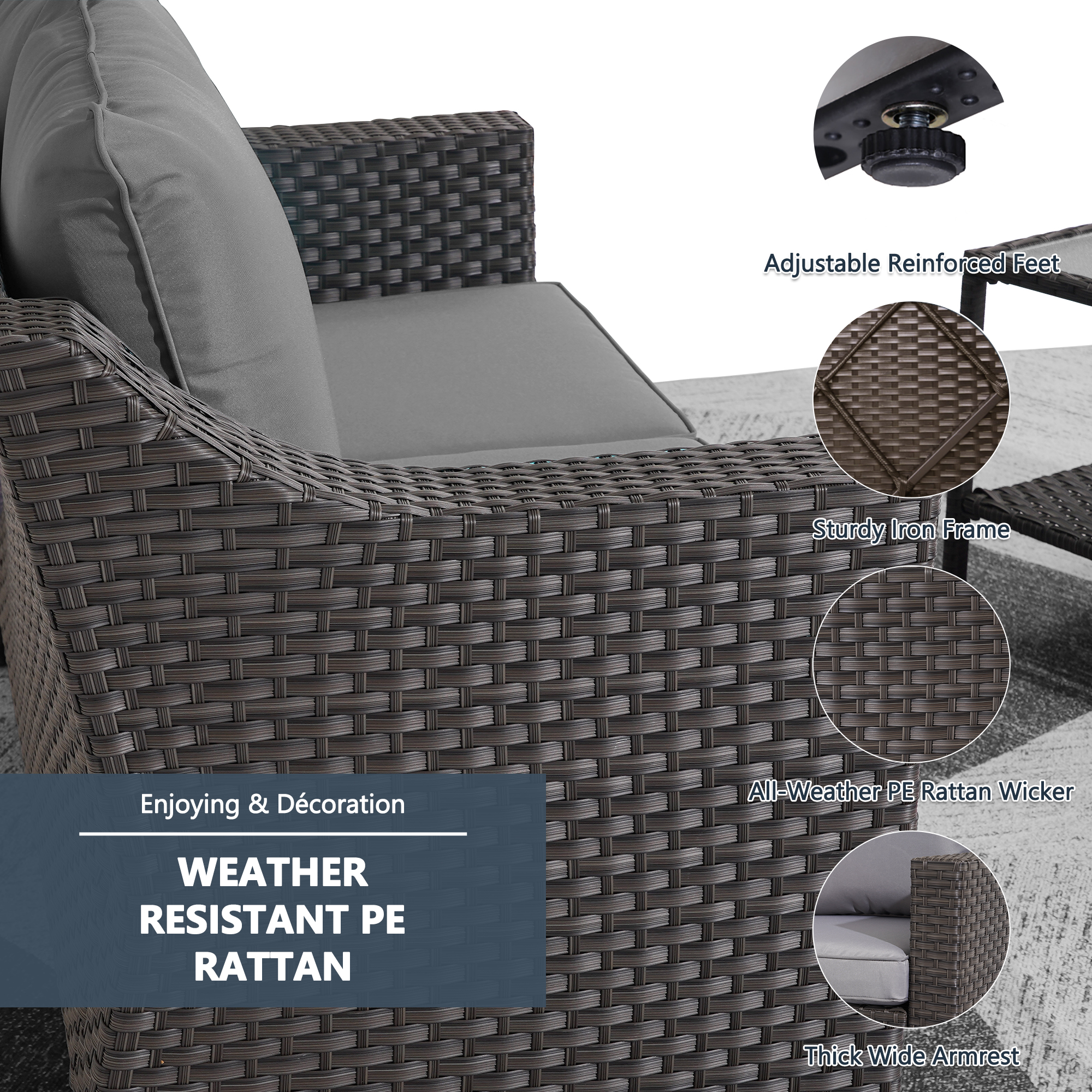 Superjoe 5 Pcs Patio Furniture Sets Outdoor Wicker Lounge Chair with Ottomans and Coffee Table, Gray - image 3 of 8