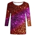 thumbnail image 3 of Youmylove Women Casual T-Shirt Sequin Printed Round Neck Loose Fashionable Three Quarter Sleeve Top Comfy Dailywear, 3 of 4
