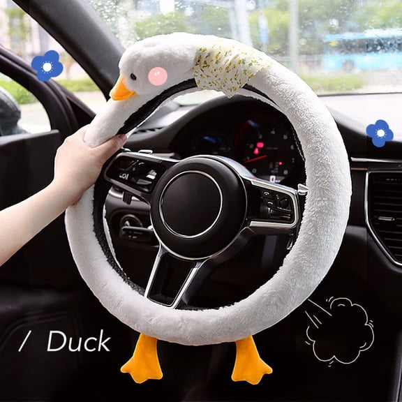 Cute Steering Wheel Cover Fluffy Duck Car Steering Wheel Cover, Car Accessories for Women, B