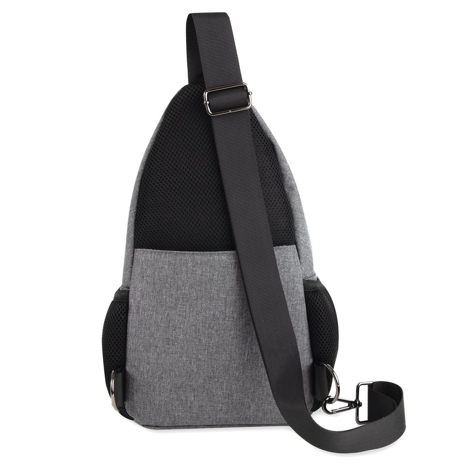 Baby Essentials Multi-Pocket Dual Zipper Crossbody Sling Diaper Bag Backpack with Matching 6-Ply Changing Pad and Mini Insulated Bottle Pockets in Grey and Black