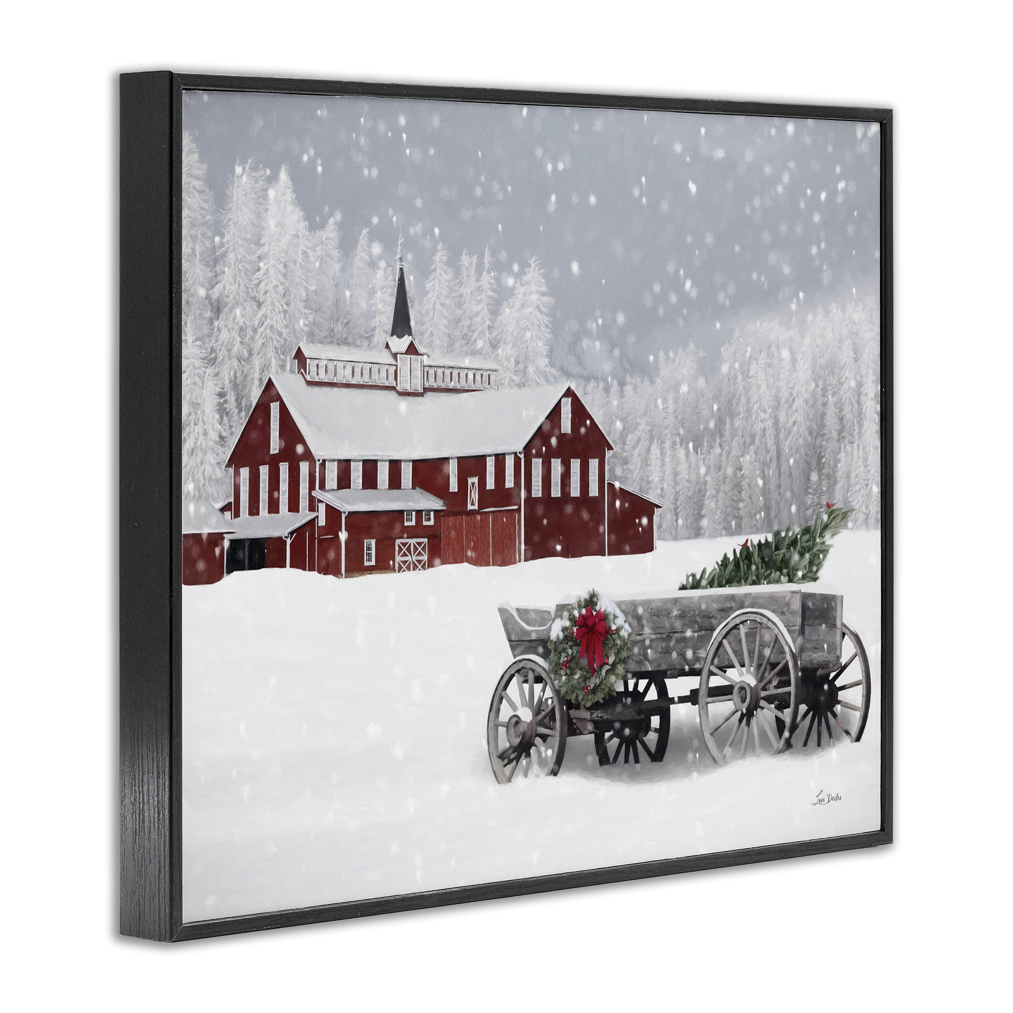 Stupell Industries Winter Wagon Scene Holiday Painting Black Framed Art Print Wall Art, 14 x 11