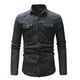 thumbnail image 2 of camisa de hombre de manga larga de mezclilla lavada con cuello de solapa y botón de bolsillo de color sólido Pompotops oipoqjl27485, 2 of 6