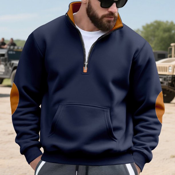 pstuiky camisas de manga larga para hombre, Blusa/camisa informal y moderna de color liso con cuello alto, manga larga y bolsillo con cremallera para hombre tops de invierno para hombre s