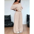 thumbnail image 6 of Women'S 2 Piece Travel Outfits Casual Short Sleeve Knit Sweater Set Wide Leg Pants Lounge Sets Oat Color L, 6 of 8