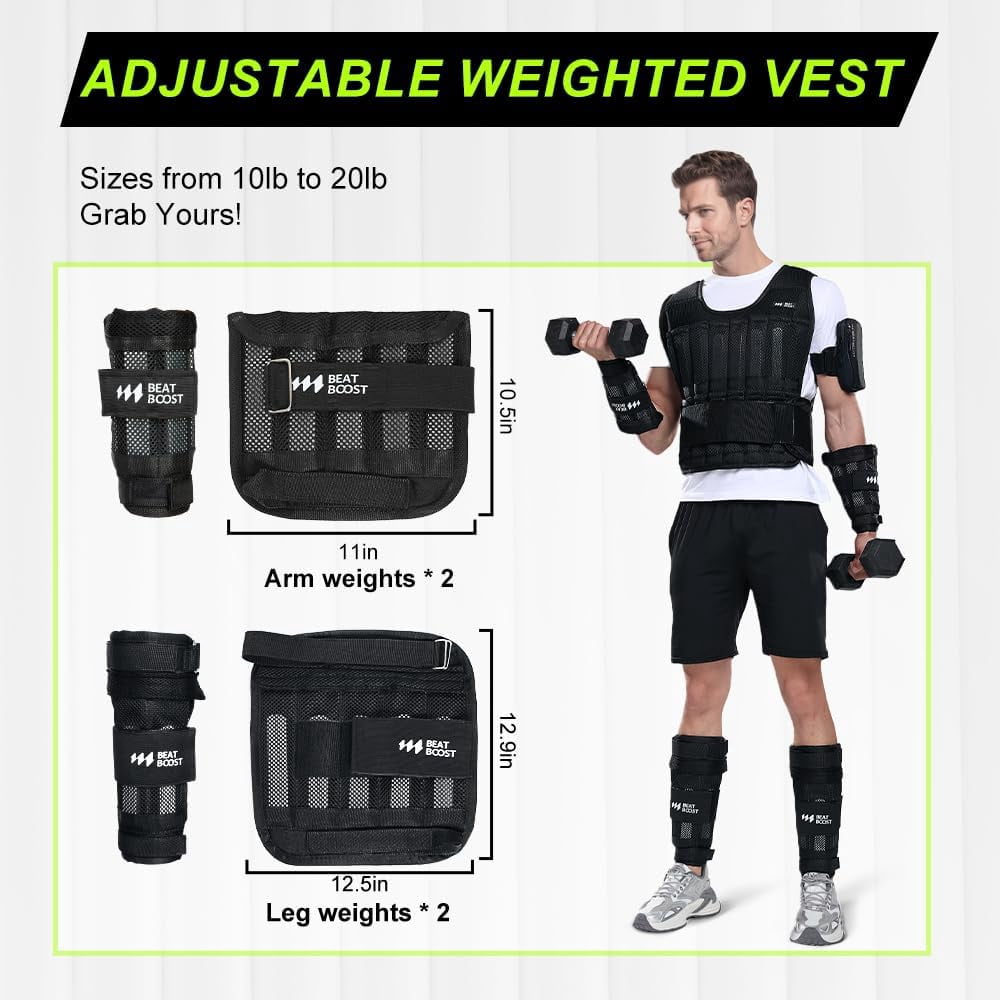 BeatBoost Ankle Wrist Weights 10lb Adjustable Loss Strength Training for Men Walking Pilates Exercise Workout Gym Aerobics Fitness