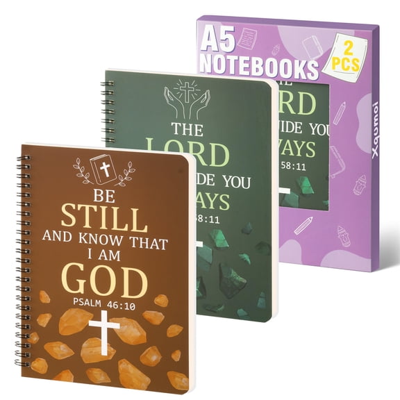 Belanttega 2PCS Cross Spiral Red Purple Notebooks Set Inspirational Ruled Hardbound Writing Notebooks Christmas Gifts for Prayer Journaling Notes Daily Reflections Hardbound Notebooks