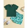 thumbnail image 2 of Infant Baby Boys Summer Shorts Outfit Green Short Sleeve O Neck Tops Tree Print Shorts Sets, 2 of 9