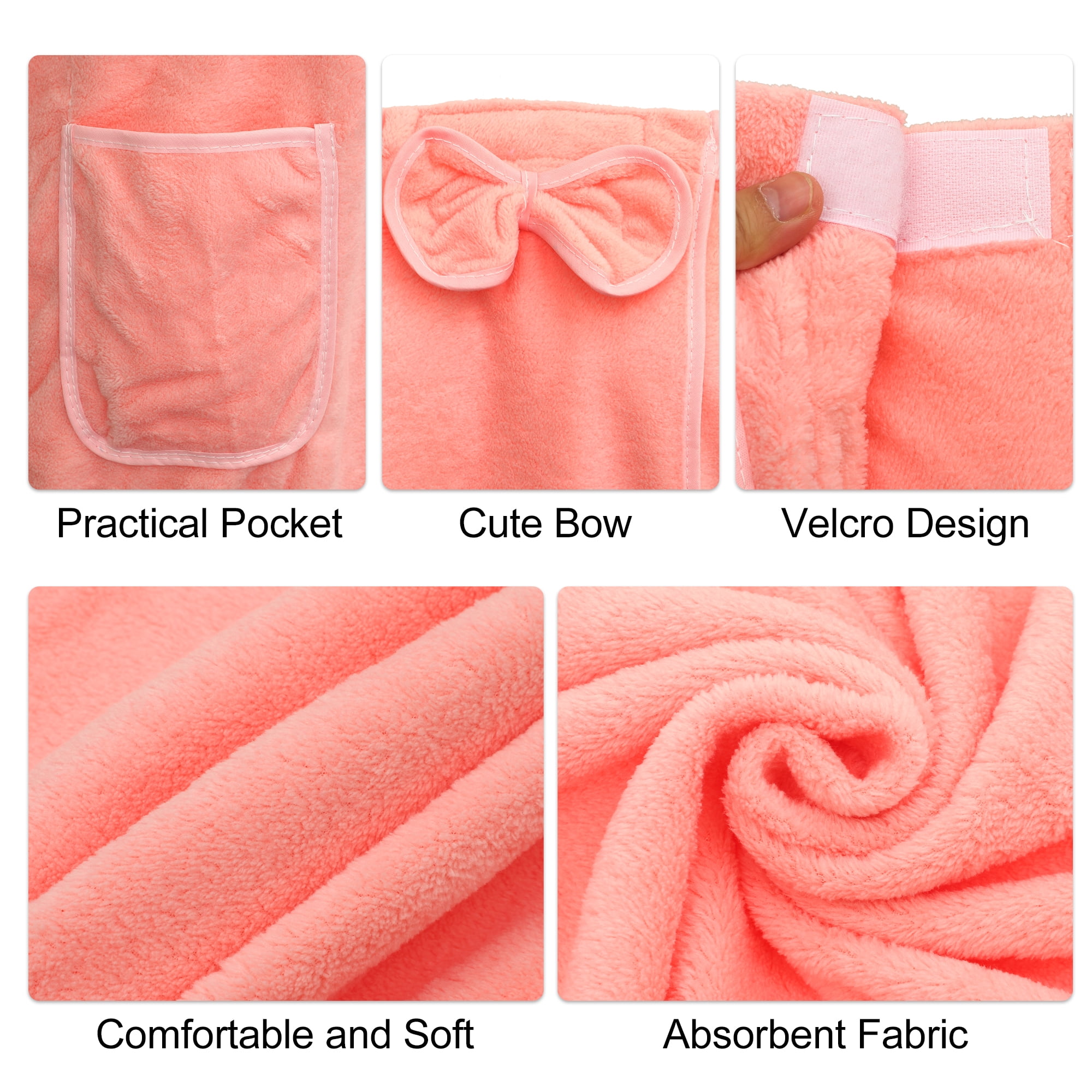 Unique Bargains Bath Wrap Towel for Women Adjustable Closure Shower Wrap with Pocket Pink