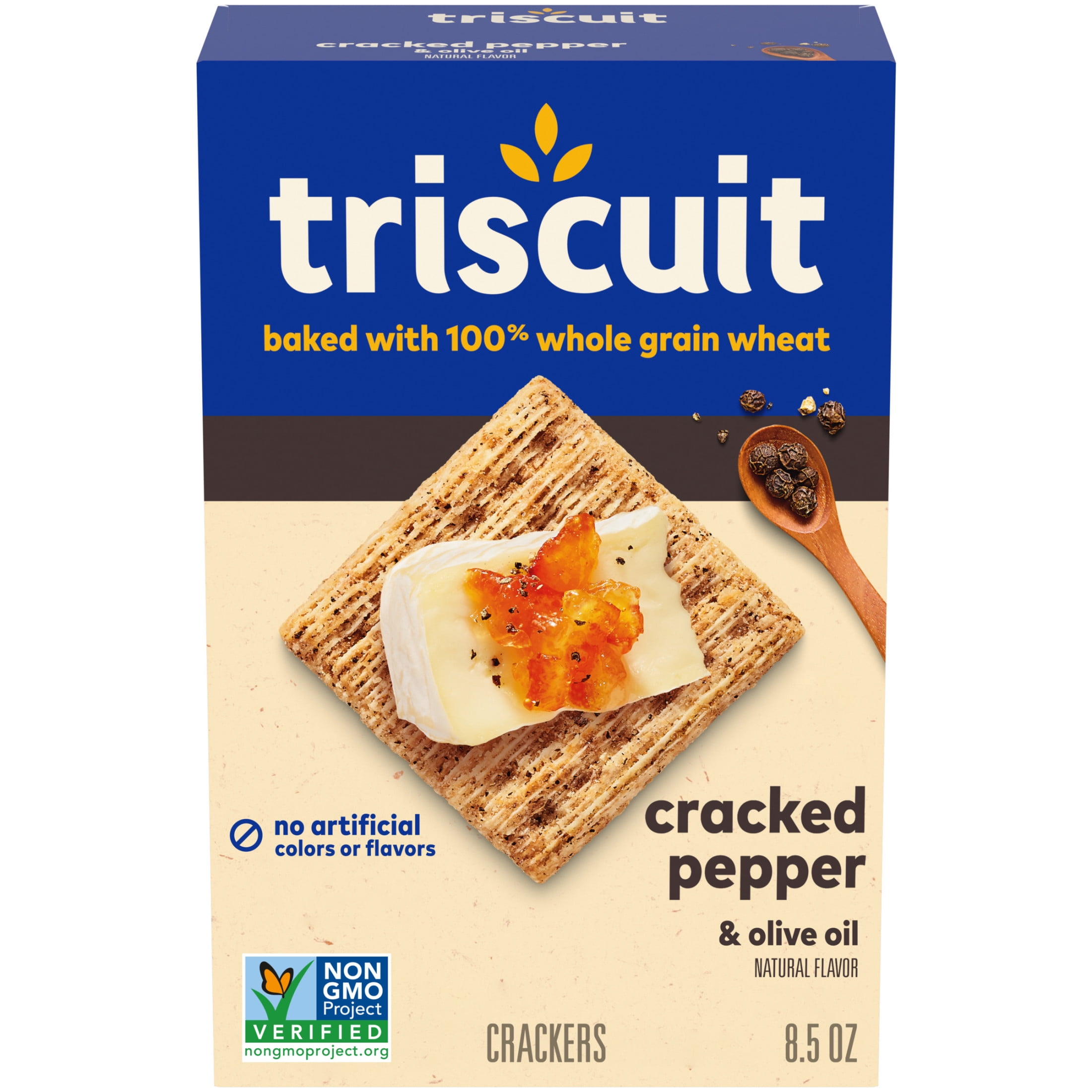 (3 pack) Triscuit Cracked Pepper & Olive Oil Whole Grain Wheat Crackers, Snack Crackers, 8.5 oz