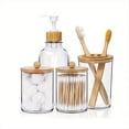 thumbnail image 5 of Juego de 4 Accesorios de Baño de Bambú: Decoración Rústica , Dispensador de Jabón, Soporte para Cepillo de Dientes, 2 Frascos Porta Hisopos de Algodón, 5 of 5