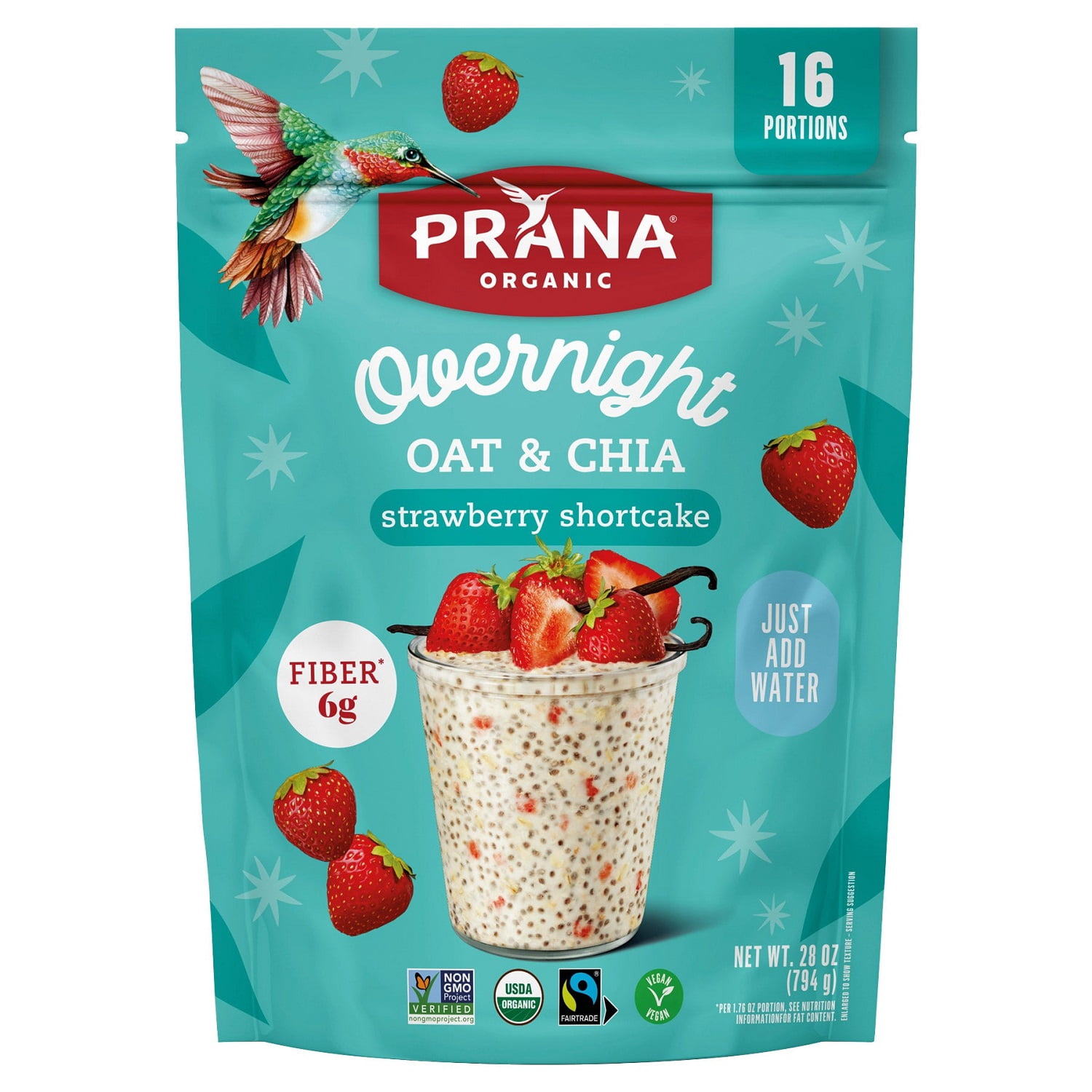 Prana Organic Overnight Oat & Chia, Strawberry Shortcake, 28 Ounce