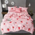 thumbnail image 2 of Juego de cama de poliéster con estampado de fresas, funda de almohada, funda nórdica de sábana plana (para cama de 1,5 m), 2 of 8