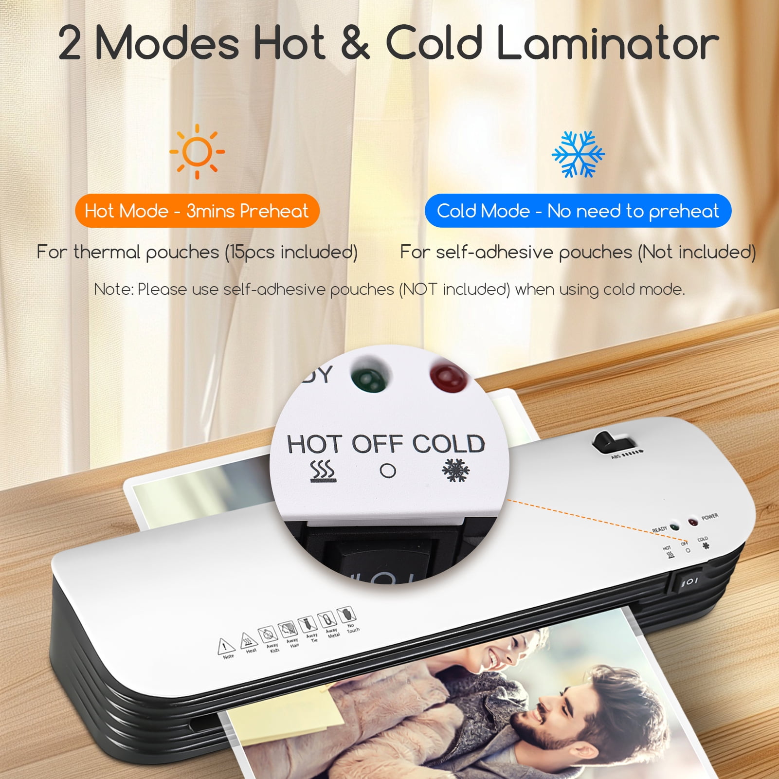 Laminator Machine, A4 Laminating Machine Hot & Cold with Paper Trimmer & Corner Rounder, 4 in 1 Laminator with 15 Laminating Sheets, 9 inch Personal Thermal Laminator for Home School Office