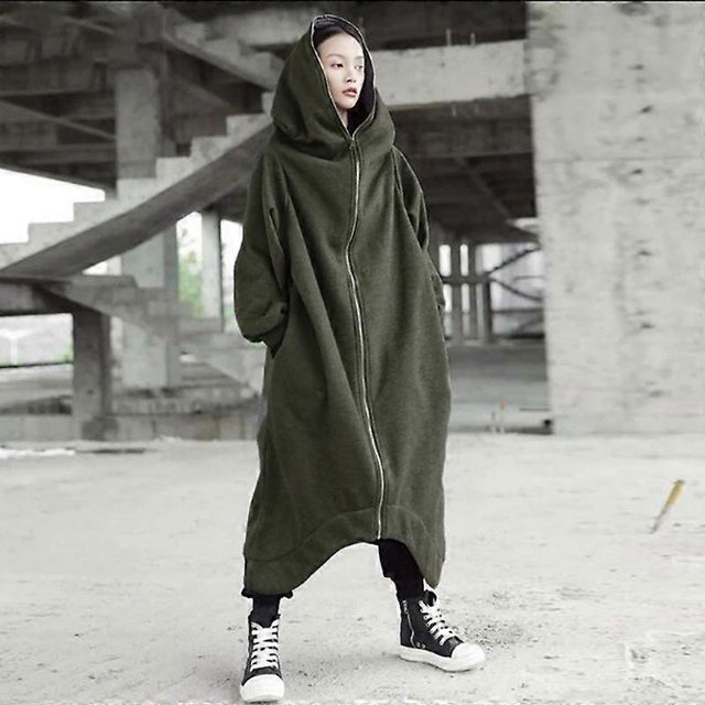 Unisex Long Hoodie Zipper Coat Long Sleeve Coat Zipper Closure Fleece Lined Long Hoodie