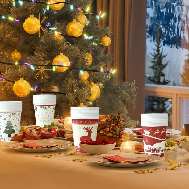 Vasos de Papel Navideños, Vasos Desechables para Fiestas, Vasos de Papel Grueso para Navidad, Vasos de Papel Decorativos, Adecuados para Bodas, Fiestas y Decoraciones Navideñas.