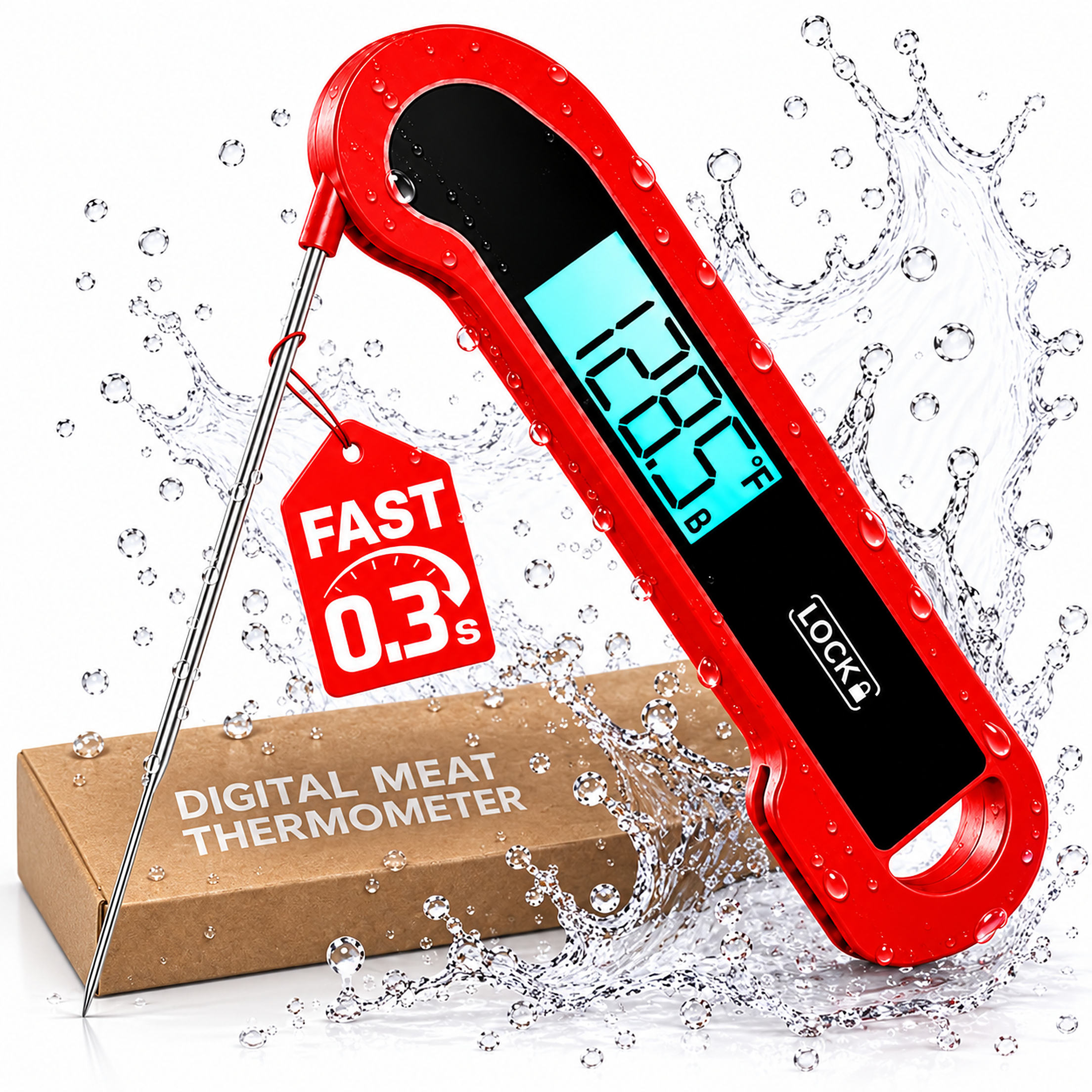 Amumu Ultra-Fast Digital Meat Thermometer, Red