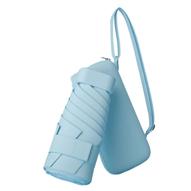 ManxiVoo Compact Travel Umbrella with Pouch Lightweight Windproof Portable Sun Rain Parasol Sky Blue