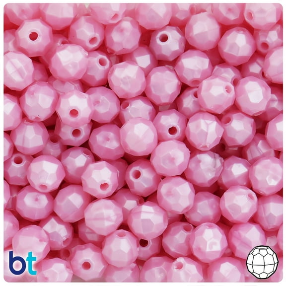 BeadTin Light Pink Pearl 10mm Faceted Round Plastic Beads (225pcs)