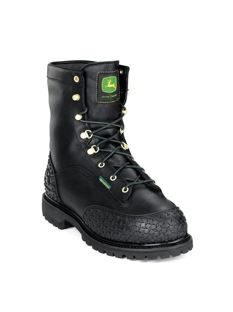 John Deere Black Leather Kiltie Lace-Up Steel Toe Boots Size 7 Like New! John Deere Work Boots Mens Steel Toe MET Lacer Dark Brown  main image 2