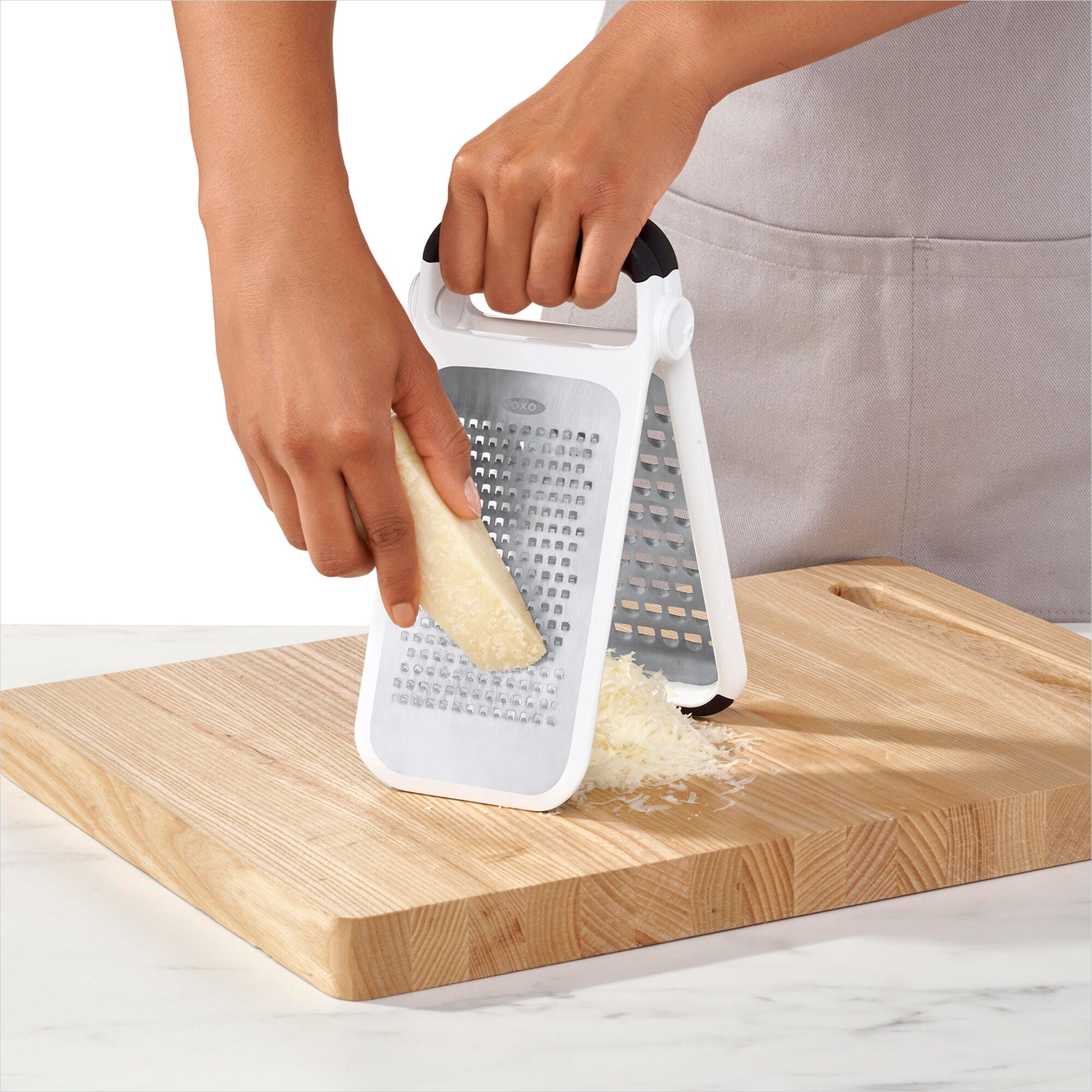 OXO Etched Two-Fold Grater, Stainless Steel, Folding Cheese & Vegetable Grater
