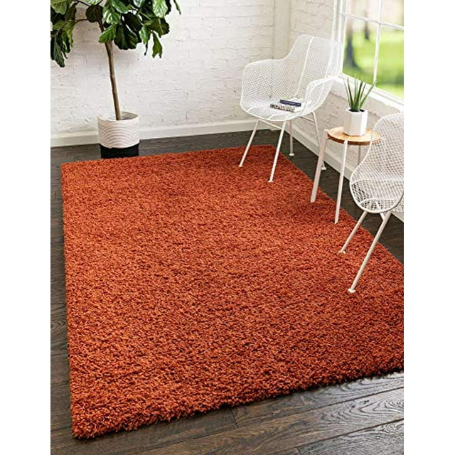 Unique Loom Solo Solid Shag Collection Modern Plush Terracotta Area Rug (5' 0 x 8' 0)