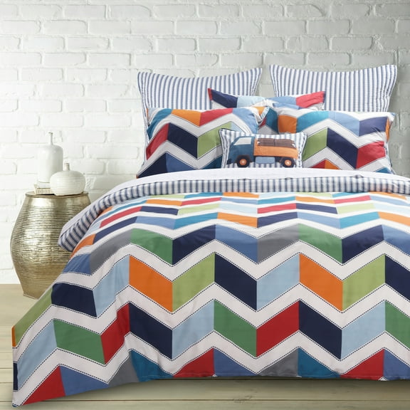 Levtex Home - Dominik Quilt Set - Twin Quilt   One Standard Pillow Sham - Chevron Pattern - Multicolor - Quilt Size (66x86in.) and Pillow Sham Size (26x20in.) - Reversible - Cotton Fabric
