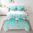 thumbnail image 2 of Flamingo 7 Piece Bedding Set Queen Size Watercolor Tropical Flamingo Bed in a Bag Hawaii Sealife Bed Set Includes Comforter, Sheet Set, Pillowcases & Pillow Covers All Season Bedroom Decor, 2 of 5