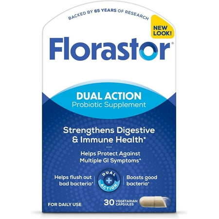 Florastor Probiotics for Digestive & Immune Health, 30 Capsules, Probiotics for Women & Men, Helps Flush Out Bad Bacteria, Boost The Good with Our Strain Saccharomyces Boulardii, Packaging May Vary