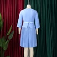 thumbnail image 6 of AURA Plus Size Elegant Three Quarter Sleeve Pleated A Line Office Dress with Belt 2025 Summer High Waist Bodycon Midi Dress, 6 of 10