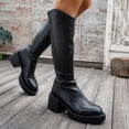 thumbnail image 5 of Heisall Women's Winter Knee High Boots Straight Leg Long Shaft Round Toe Back Zipper Solid Color Thick Sole Chunky Low Heel Casual Fashion, 5 of 7