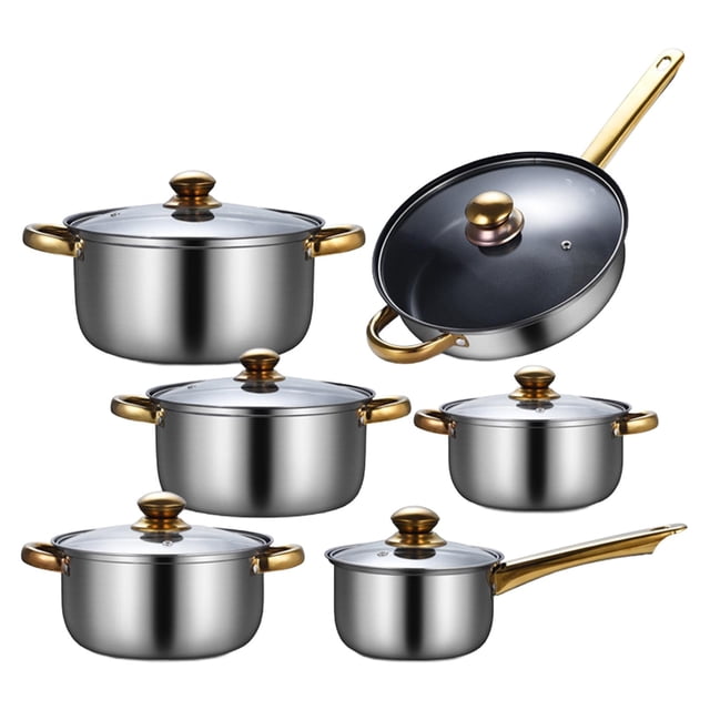 Guardoinrt 6Pcs Stainless Steel with Glass Lid Pot Soup Cooking Set Kitchen for Kitchen Pans with soup pot