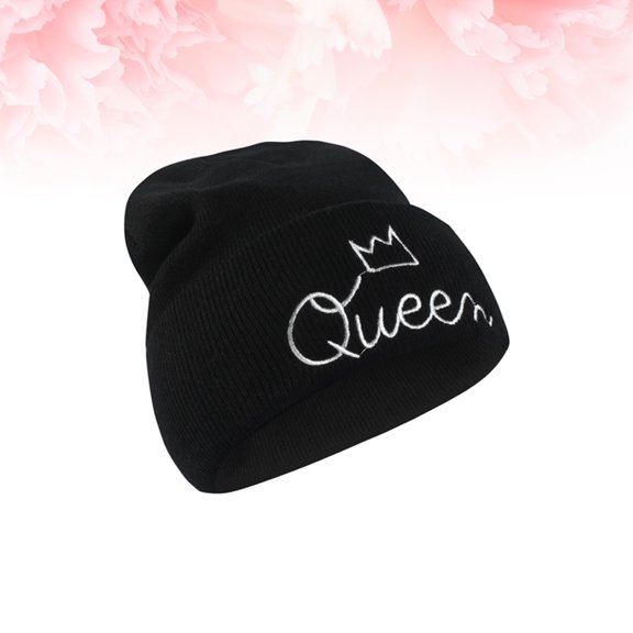ETEREAUTY Black Unisex Knitted Hat Lightweight Beanie Cap with Letters Embroidery for Cold Weather
