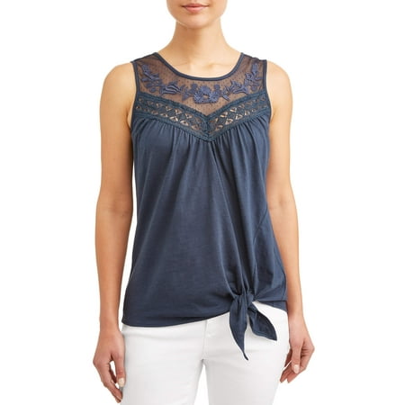 - Women's Tie Front Embroidered Tank Top
