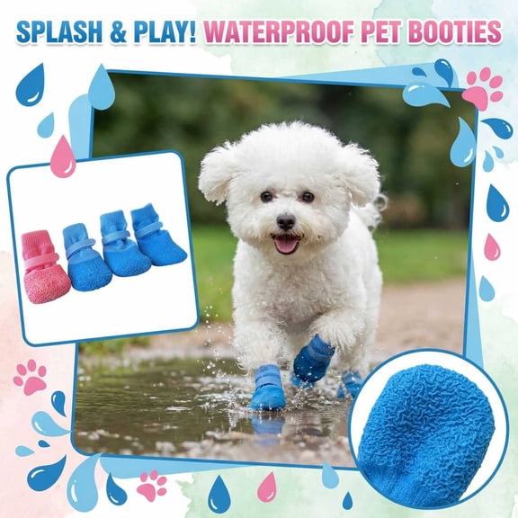Waterproof Dog Booties Pet Shoes with Adjustable Straps Anti-Slip Paw Protectors for Small Medium Dogs Outdoor Use Durable Traction Socks Blue 4 Pack Blue