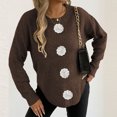 thumbnail image 4 of Floral Crew Neck Sweaters Womens Fall Chunky Knit Pullover Tops Loose Fashion Long Sleeve Ladies Sweater Coffee, XL, 4 of 6