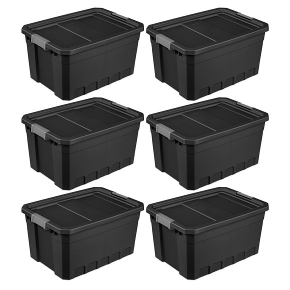 Sterilite 6-Pack 19 Gallon Stacker Tote, Rugged Plastic Storage Bins, Black