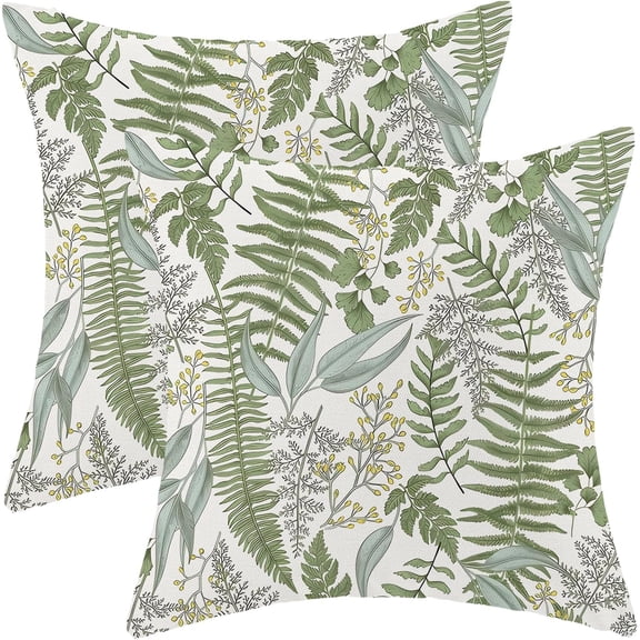 Spring Pillow Covers 18 x 18 Inch Set of 2 Sage Green Wild Flower Decor Throw Pillows Teal Yellow Floral Leaves Plant Seasonal Outdoor Farmhouse Linen Decorative Pillowcases for Couch Bed Sofa