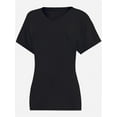 thumbnail image 5 of Women's V Neck T Shirts Casual Rolled Short Sleeve Side Split Summer Tops Loose Fit, 5 of 5