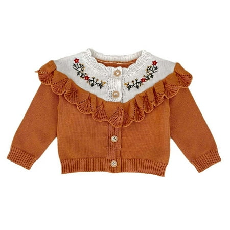 

DOSUKRAI Toddler Cutton Cardigan Sweater，Baby Girl Long Sleeve Floral Button Color Block Coats Top Cute Fall Winter Knitwear Jacket Warm Clothes Clearance Sales Today Deals Brown 2 Years