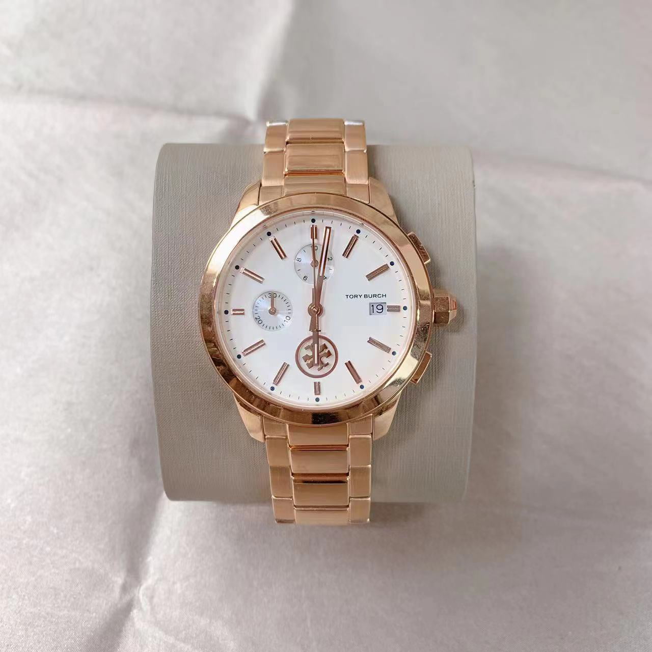Tory Burch TBW1253 Rose Gold Collins Cream Dial Chronograph Watch -  