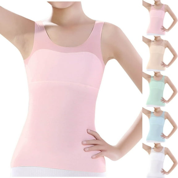 QNANSPI Girls Training Bras,Camisoles Bralette Bras with Shelf Bra for Girls,Longline Bandeau for Girls 9-14 Years Solid Color Wirefree Comfortable Sleek Coverage Seamless Undershirt