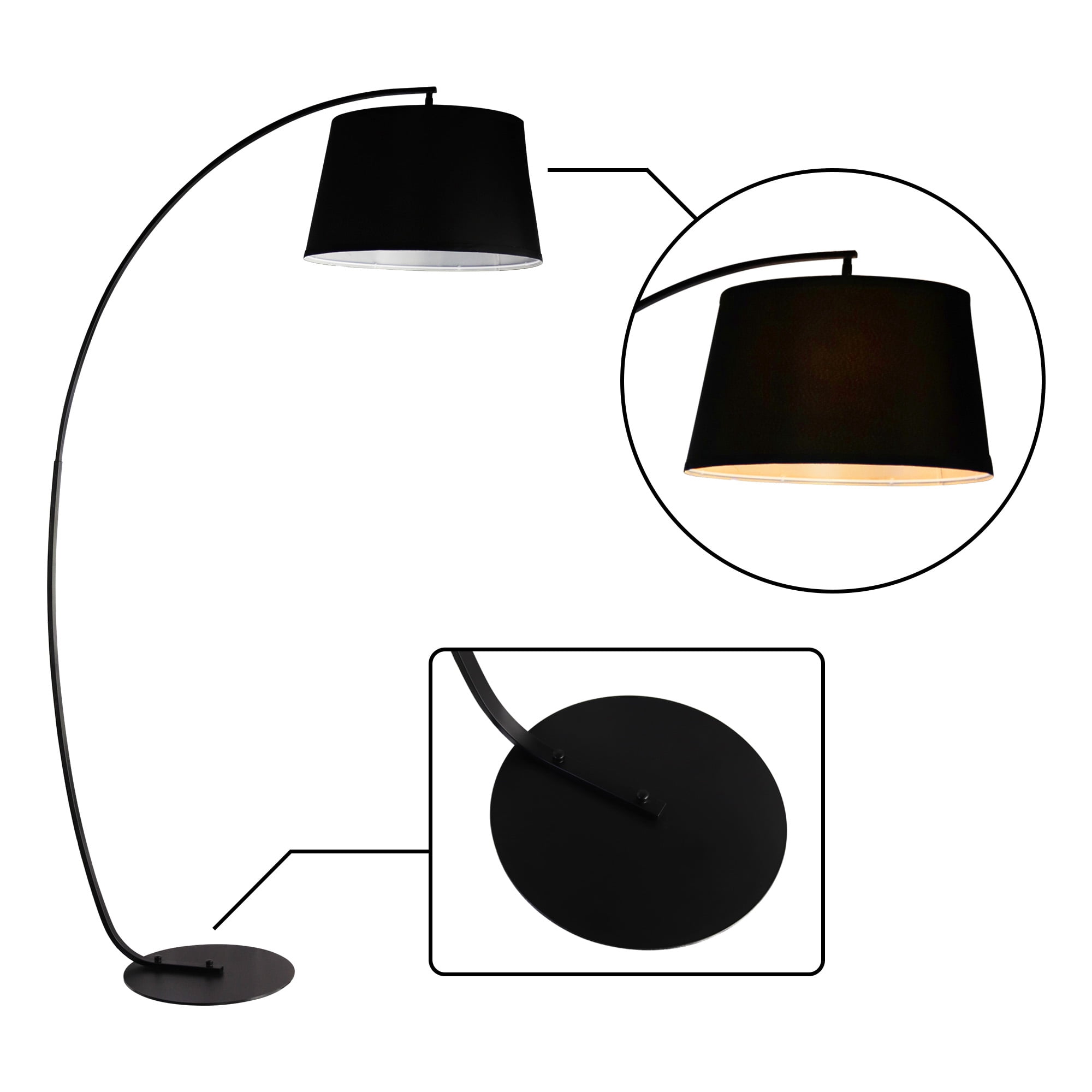 Abble Modern 75" Arched Floor Lamp for Living Room and Bedroom -Black