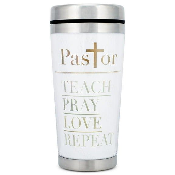 Dicksons Pastor Teach Pray Love Repeat White 16 Ounce Stainless Steel Travel Tumbler Mug