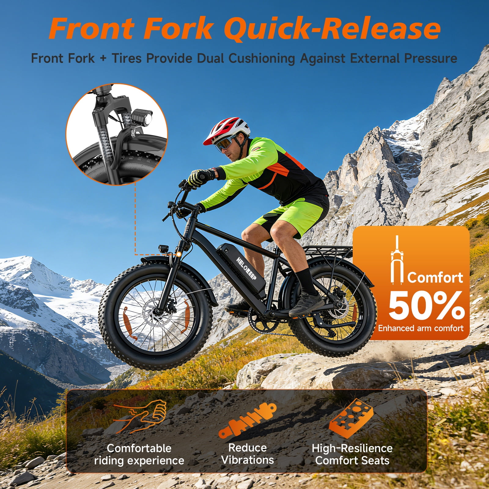 Large Frame Electric Bike for Adults - 26" Ebike, 48V 15.6AH UL 2849 Battery, 28MPH, Front Suspension, Adjustable Seat, 330lbs Capacity, Black