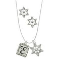 thumbnail image 1 of Delight Jewelry Silvertone Pebble Border Initial - E Silver tone Snowflake Charm Necklace and Stud Earrings, 1 of 4