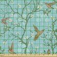 thumbnail image 2 of Ambesonne Spring Fabric by the Yard Upholstery, Hummingbirds Tree Branches, 2 Yards, Sky Blue and Burnt Sienna, 2 of 5