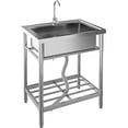 thumbnail image 1 of BeesClover Évier Utilitaire Autoportant Offre un Bol Simple en Acier Inoxydable durable et un Ensemble de Robinet Complet, Offrant des solutions Polyvalentes de Lavage et de Nettoyage pour Cuisines, Zones de Buanderie, garages, 1 of 7